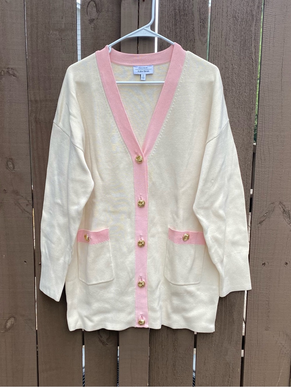 & Other Stories Oversized Gold Button Cardigan with pink trim size medium